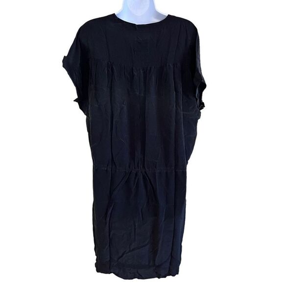 Chaser Dress Womens Medium Black Silk Mini Tie Front Shirred Cuffed Sleeves NWT - Picture 2 of 12